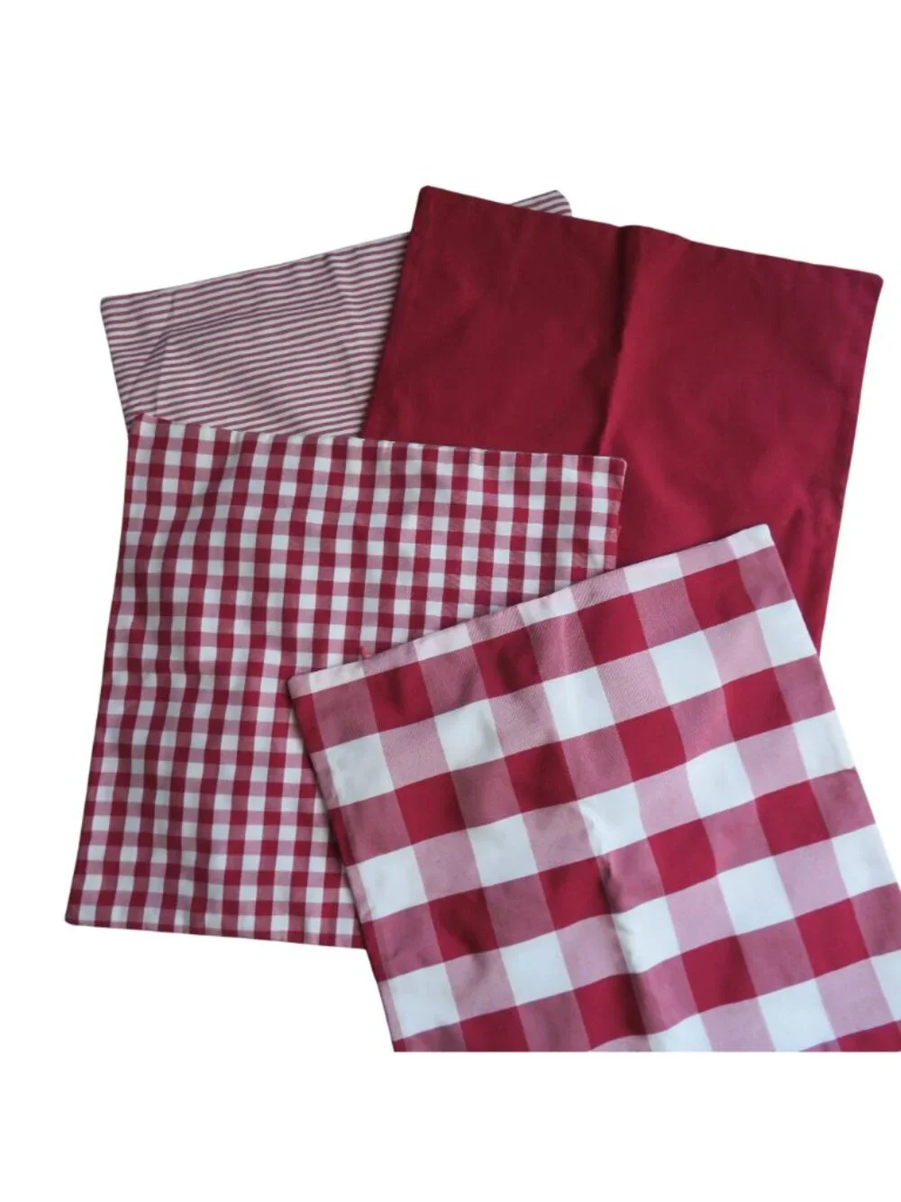 Set of 4 Red White Plaid Solid Pillow Covers 18